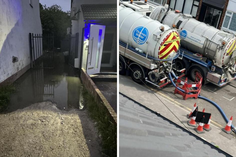 Chadwell Heath sewage water leak leaves gardens flooded