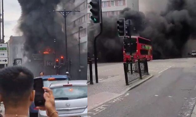 Fire rips through the top of an Iceland Store in Forest Gate
