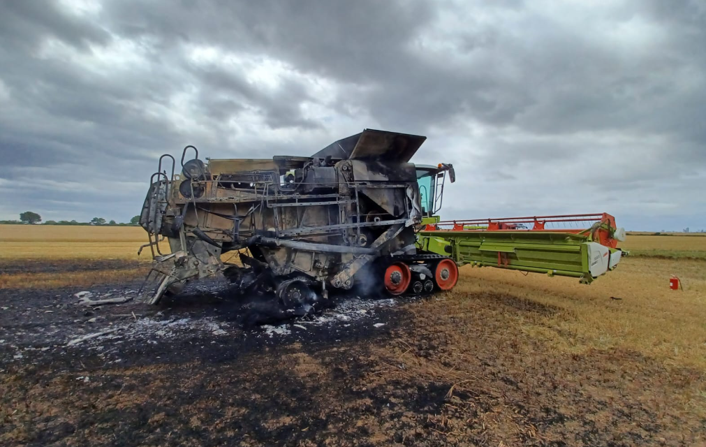 Combine harvester and grasslands catch fire near Chigwell