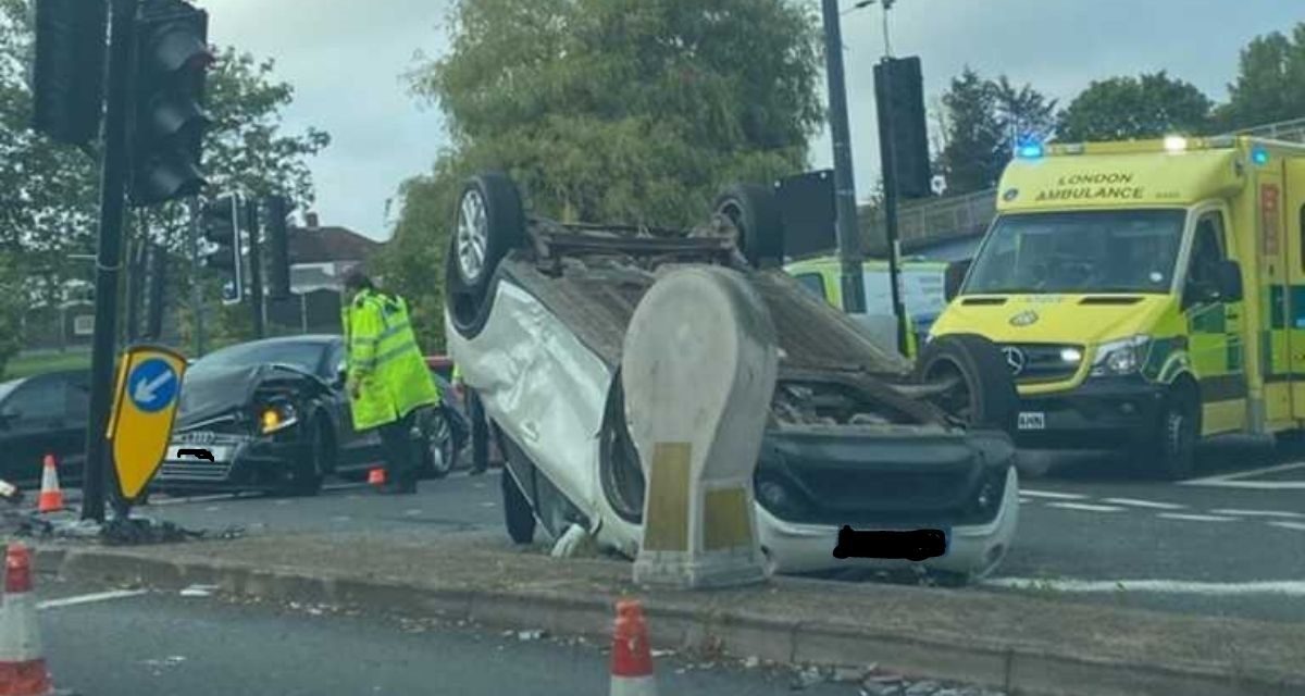 Car overturned in Romford crash which injured woman