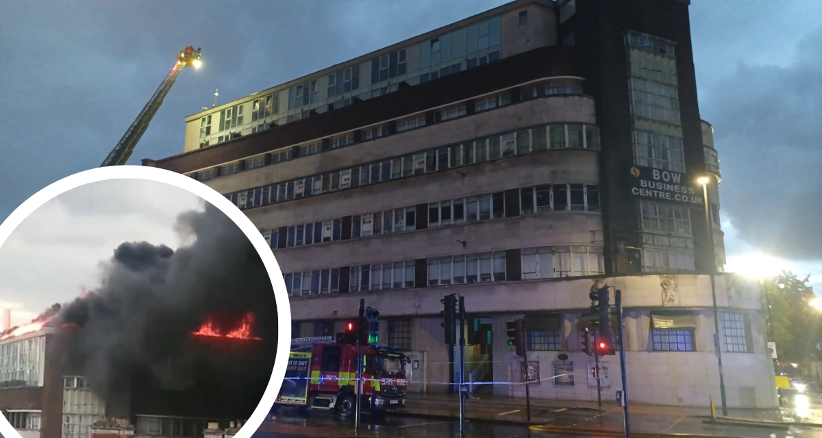 Bow fire: Roof of flats on Fairfield Roof engulfed