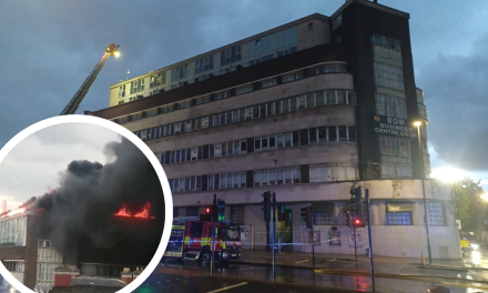Bow fire: Roof of flats on Fairfield Roof engulfed