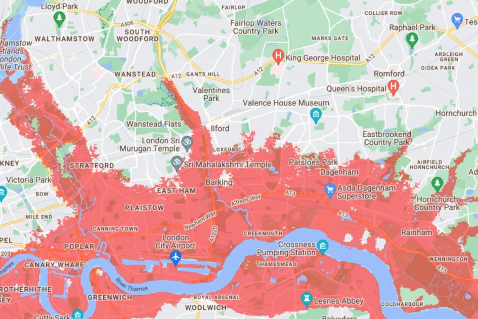 East London areas to be underwater in 2030, data predicts