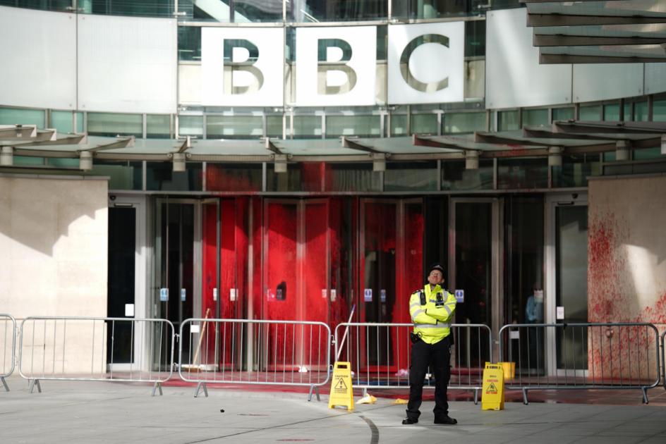 BBC headquarters targeted by vandals and covered in paint